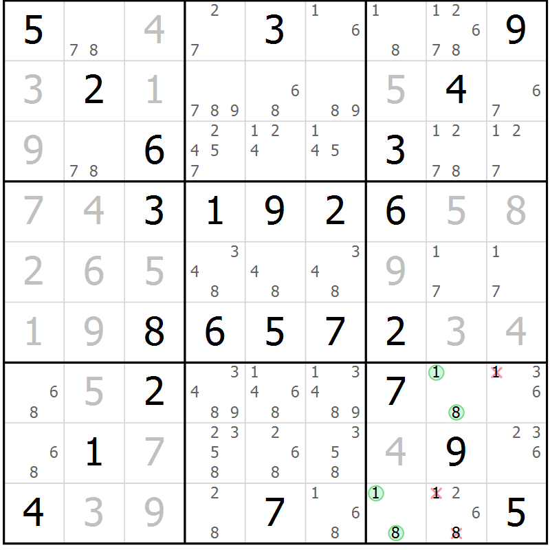 Position des candidats pour la solution de la Gr 61 page 64 du magazine de sudoku Virtuose n° 126