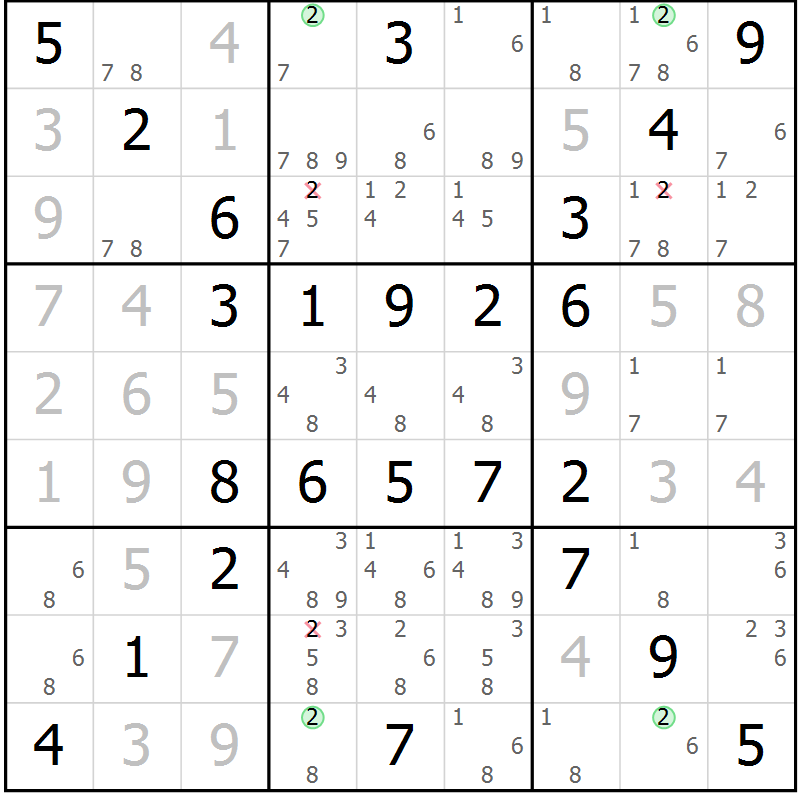Position des candidats pour la solution de la Gr 61 page 64 du magazine de sudoku Virtuose n° 126