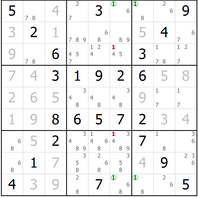 Position des candidats pour la solution de la Gr 61 page 64 du magazine de sudoku Virtuose n° 126