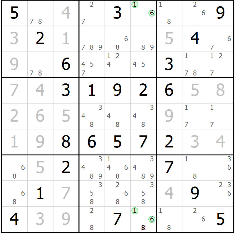Position des candidats pour la solution de la Gr 61 page 64 du magazine de sudoku Virtuose n° 126