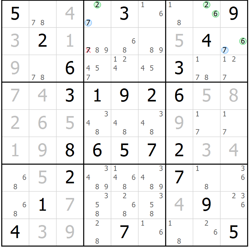Position des candidats pour la solution de la Gr 61 page 64 du magazine de sudoku Virtuose n° 126