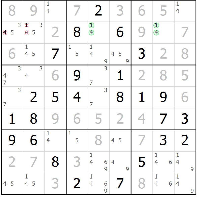 Position des candidats pour la solution de la Gr 62 page 65 du magazine de sudoku Virtuose n° 126