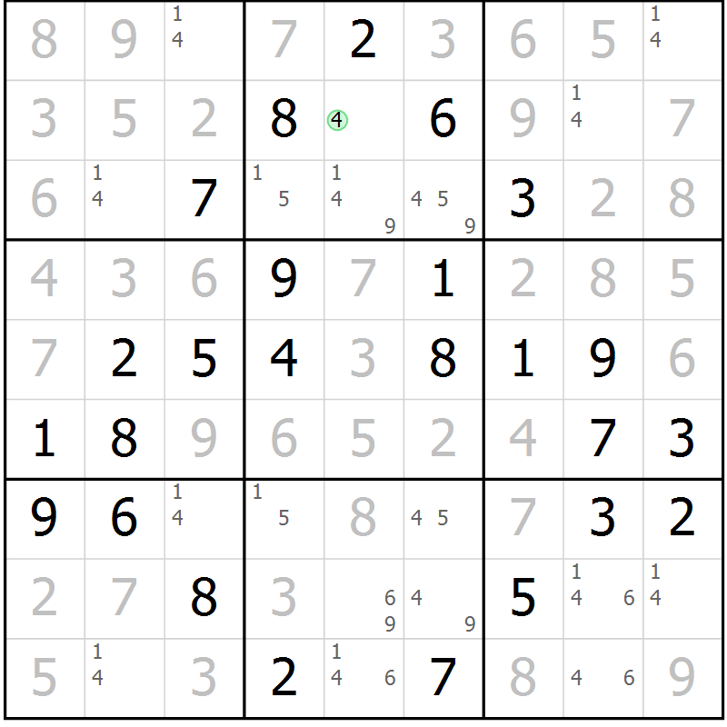 Position des candidats pour la solution de la Gr 62 page 65 du magazine de sudoku Virtuose n° 126
