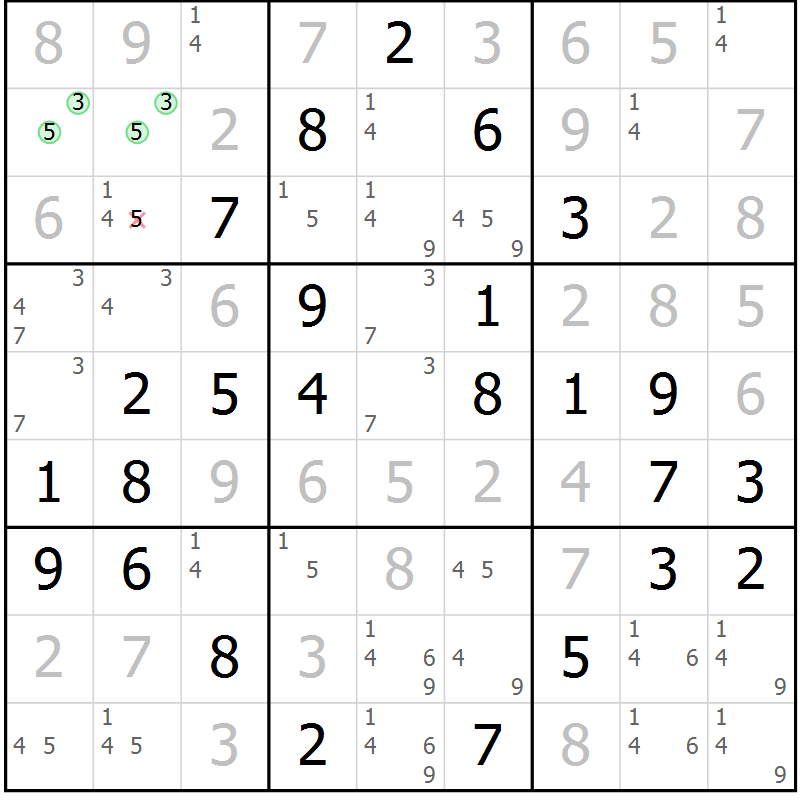 Position des candidats pour la solution de la Gr 62 page 65 du magazine de sudoku Virtuose n° 126
