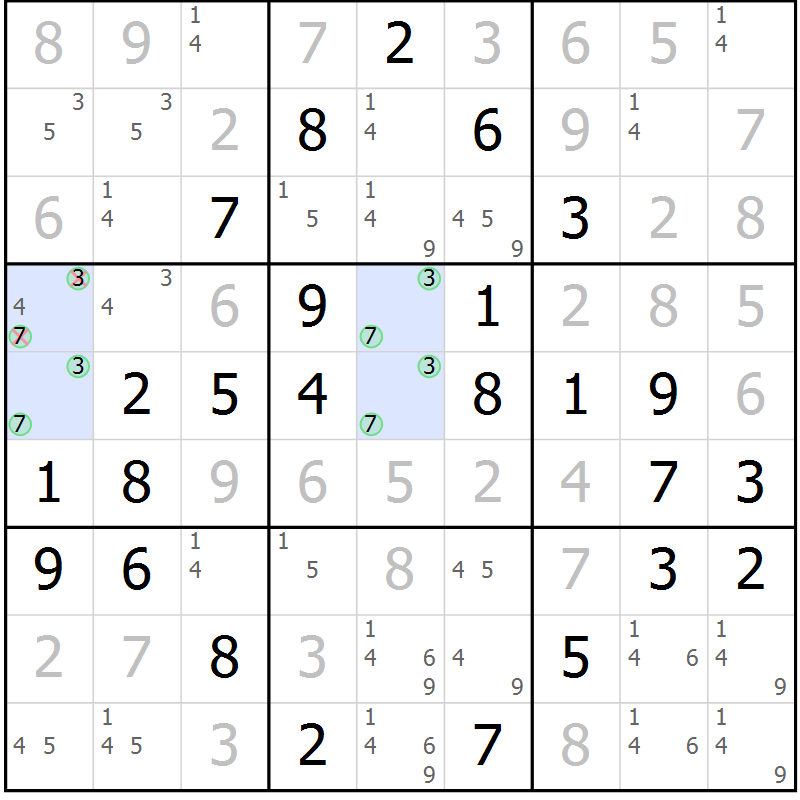 Position des candidats pour la solution de la Gr 62 page 65 du magazine de sudoku Virtuose n° 126