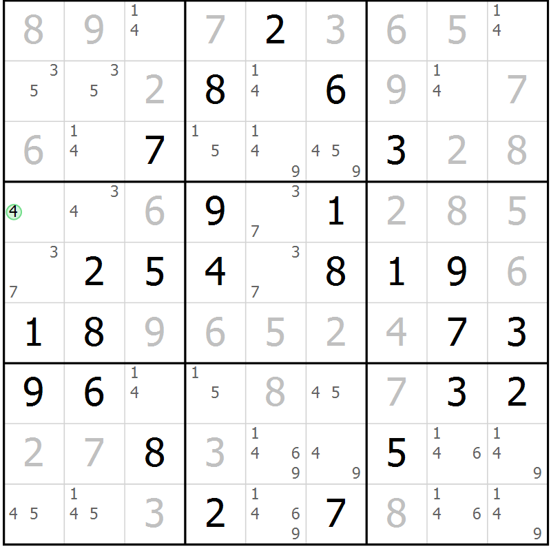 Position des candidats pour la solution de la Gr 62 page 65 du magazine de sudoku Virtuose n° 126