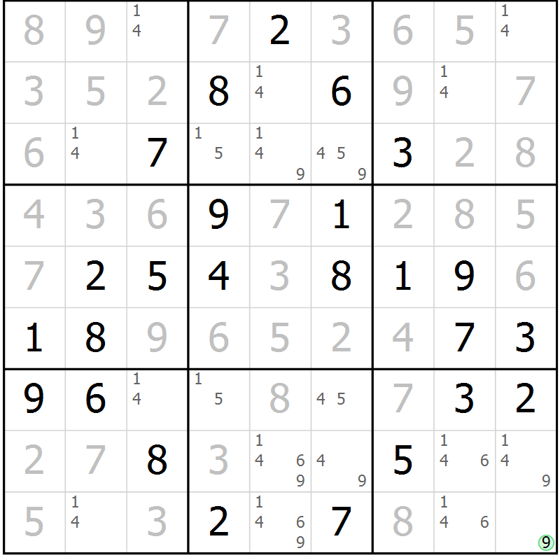 Position des candidats pour la solution de la Gr 62 page 65 du magazine de sudoku Virtuose n° 126