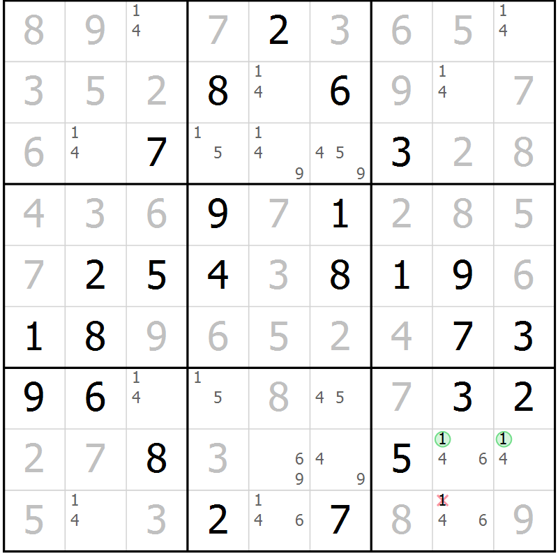 Position des candidats pour la solution de la Gr 62 page 65 du magazine de sudoku Virtuose n° 126