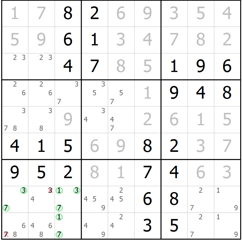 Position des candidats pour la solution de la Gr 63 page 66 du magazine de sudoku Virtuose n° 126