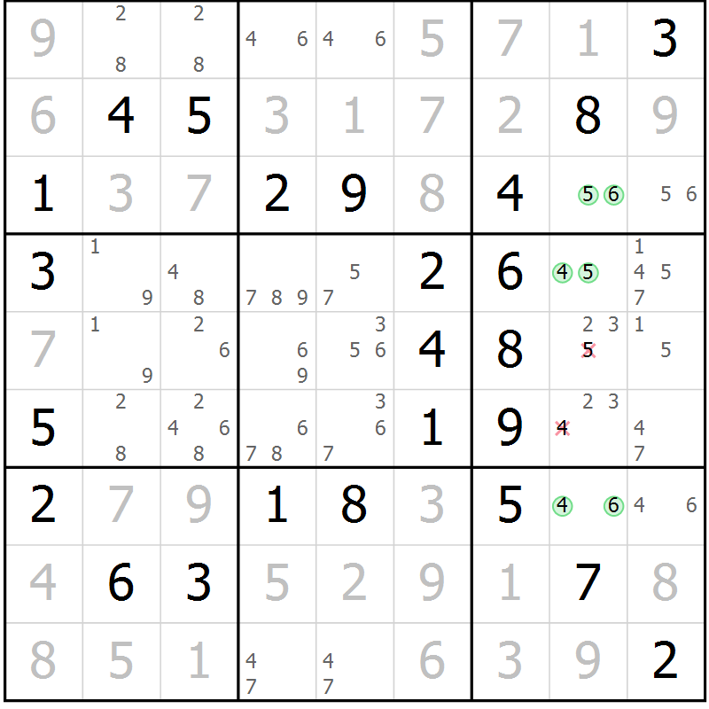 Position des candidats pour la solution de la Gr 64 page 67 du magazine de sudoku Virtuose n° 126