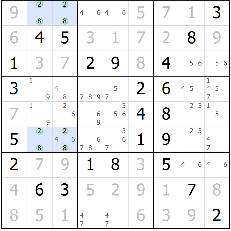 Position des candidats pour la solution de la Gr 64 page 67 du magazine de sudoku Virtuose n° 126