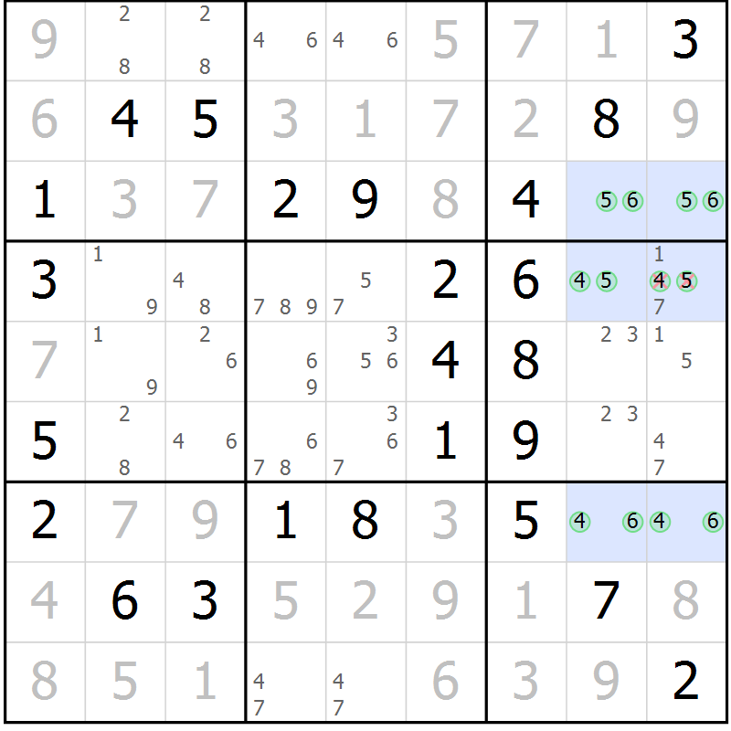 Position des candidats pour la solution de la Gr 64 page 67 du magazine de sudoku Virtuose n° 126