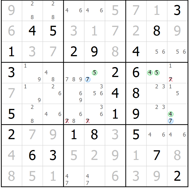 Position des candidats pour la solution de la Gr 64 page 67 du magazine de sudoku Virtuose n° 126