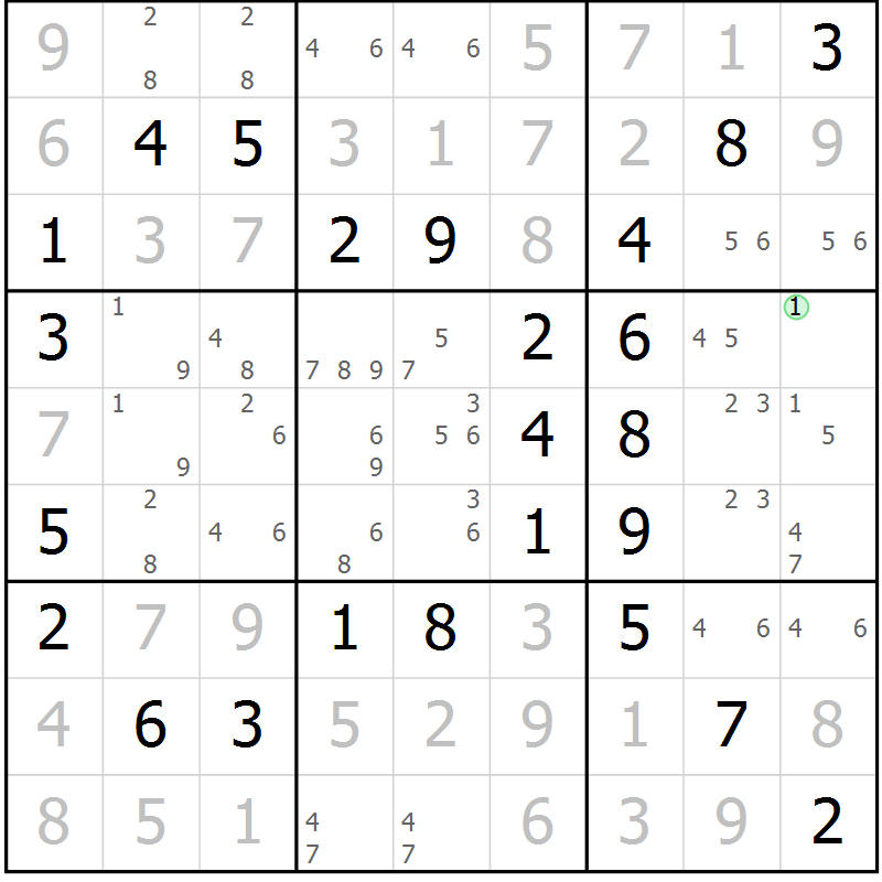 Position des candidats pour la solution de la Gr 64 page 67 du magazine de sudoku Virtuose n° 126