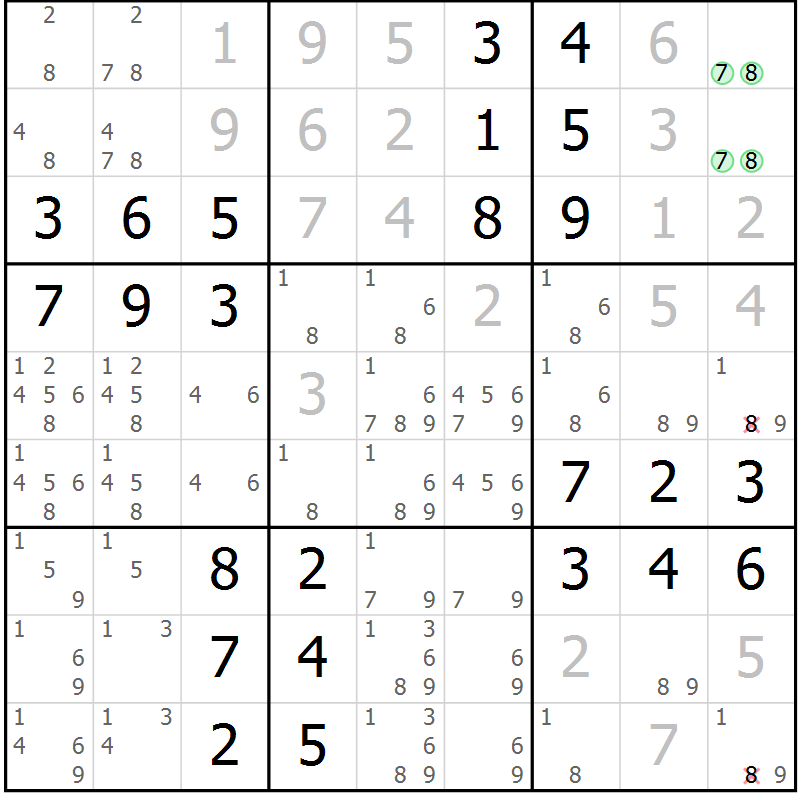 Position des candidats pour la solution de la Gr 65 page 68 du magazine de sudoku Virtuose n° 126