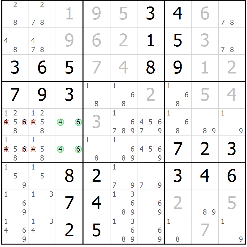 Position des candidats pour la solution de la Gr 65 page 68 du magazine de sudoku Virtuose n° 126