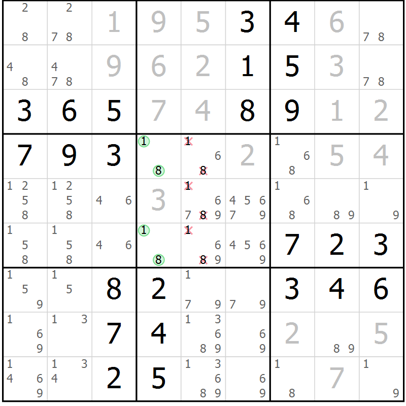 Position des candidats pour la solution de la Gr 65 page 68 du magazine de sudoku Virtuose n° 126
