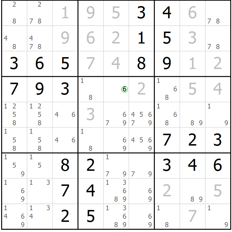 Position des candidats pour la solution de la Gr 65 page 68 du magazine de sudoku Virtuose n° 126
