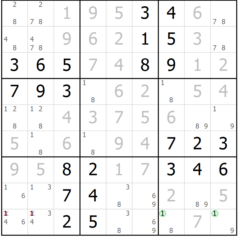 Position des candidats pour la solution de la Gr 65 page 68 du magazine de sudoku Virtuose n° 126