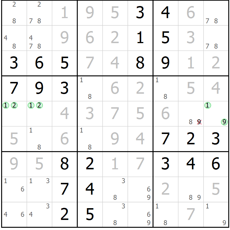 Position des candidats pour la solution de la Gr 65 page 68 du magazine de sudoku Virtuose n° 126