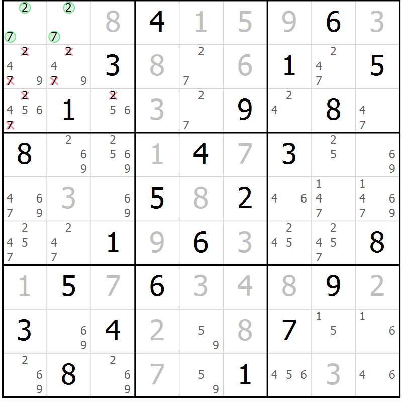 Position des candidats pour la solution de la Gr 66 page 69 du magazine de sudoku Virtuose n° 126