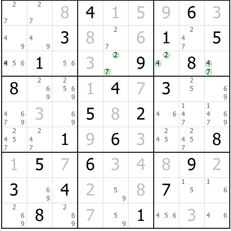 Position des candidats pour la solution de la Gr 66 page 69 du magazine de sudoku Virtuose n° 126