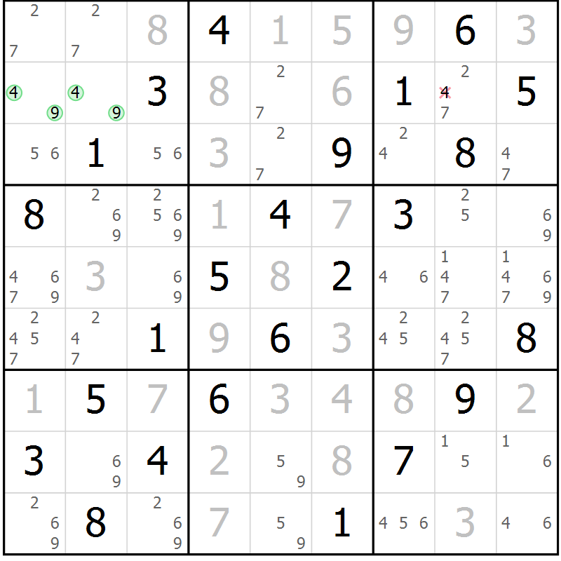 Position des candidats pour la solution de la Gr 66 page 69 du magazine de sudoku Virtuose n° 126