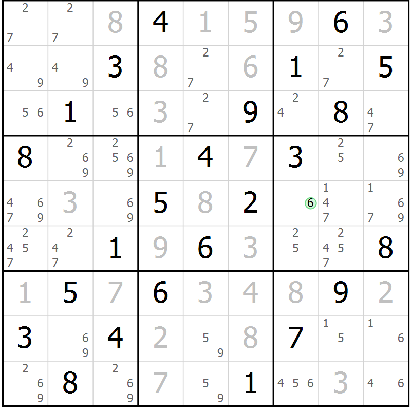 Position des candidats pour la solution de la Gr 66 page 69 du magazine de sudoku Virtuose n° 126