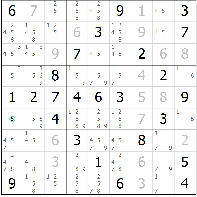 Position des candidats pour la solution de la Gr 67 page 70 du magazine de sudoku Virtuose n° 126