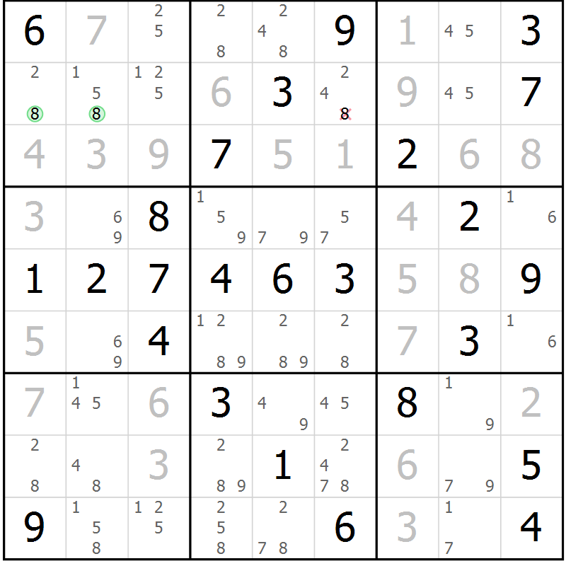 Position des candidats pour la solution de la Gr 67 page 70 du magazine de sudoku Virtuose n° 126