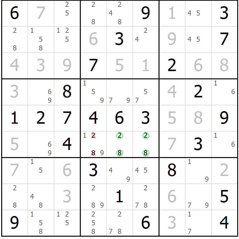 Position des candidats pour la solution de la Gr 67 page 70 du magazine de sudoku Virtuose n° 126