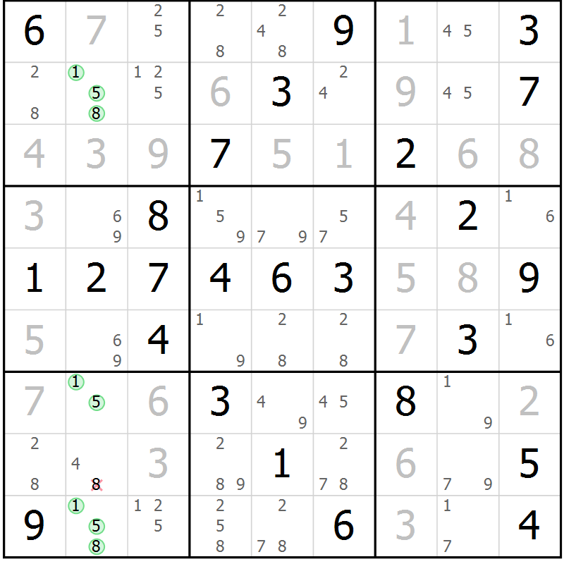 Position des candidats pour la solution de la Gr 67 page 70 du magazine de sudoku Virtuose n° 126