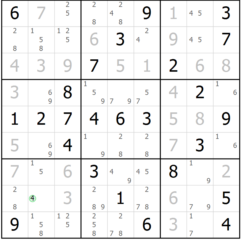 Position des candidats pour la solution de la Gr 67 page 70 du magazine de sudoku Virtuose n° 126