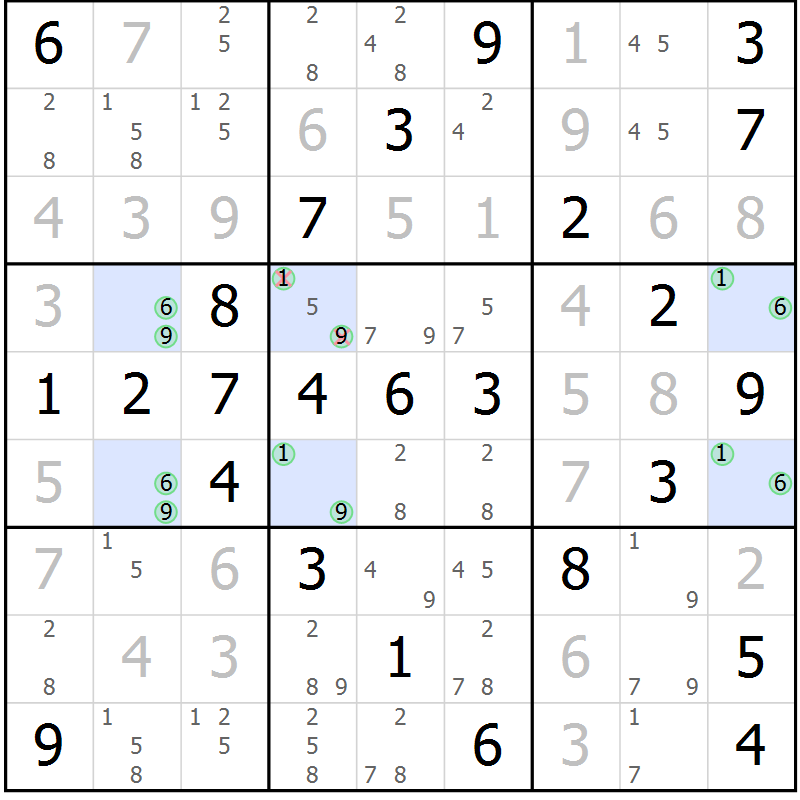 Position des candidats pour la solution de la Gr 67 page 70 du magazine de sudoku Virtuose n° 126