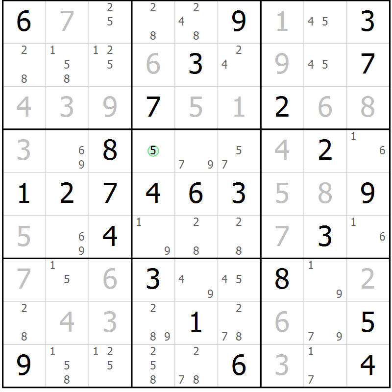 Position des candidats pour la solution de la Gr 67 page 70 du magazine de sudoku Virtuose n° 126