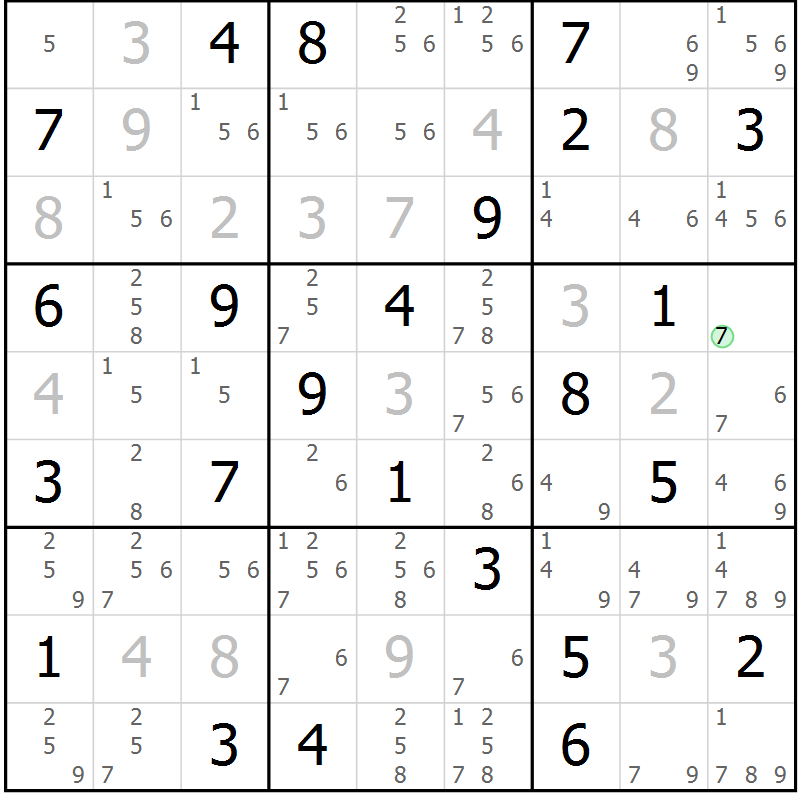 Position des candidats pour la solution de la Gr 68 page 71 du magazine de sudoku Virtuose n° 126