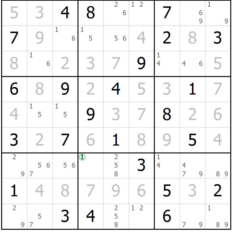 Position des candidats pour la solution de la Gr 68 page 71 du magazine de sudoku Virtuose n° 126