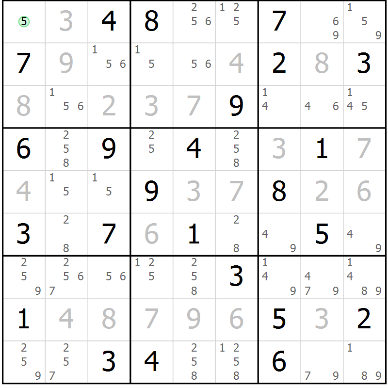 Position des candidats pour la solution de la Gr 68 page 71 du magazine de sudoku Virtuose n° 126