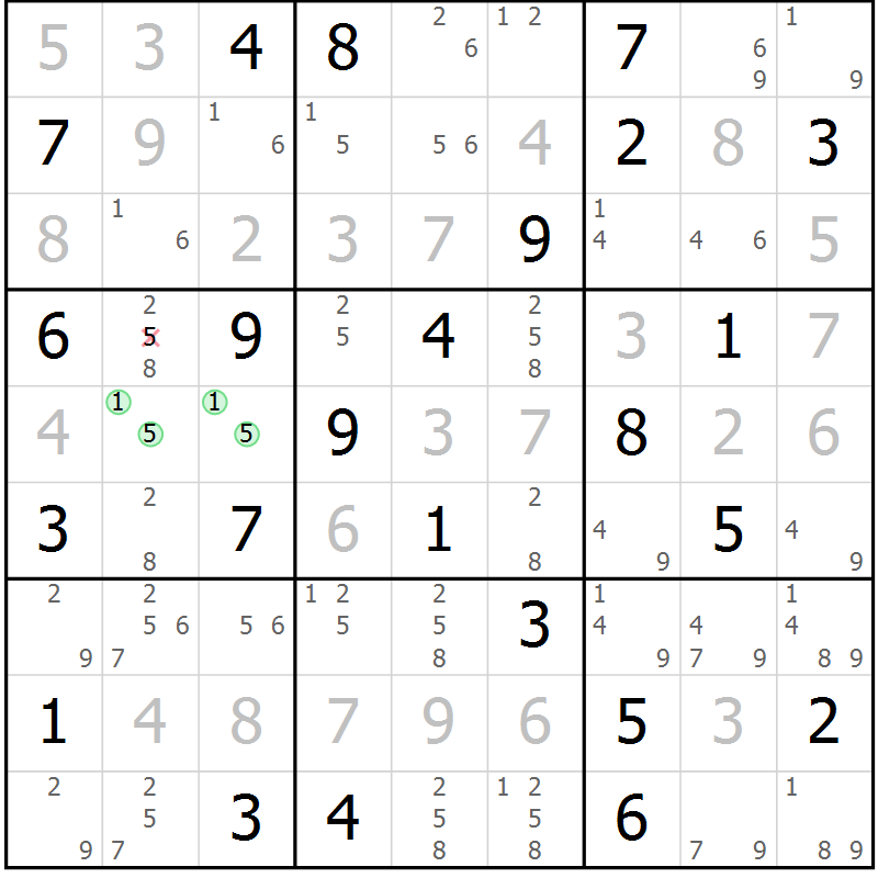 Position des candidats pour la solution de la Gr 68 page 71 du magazine de sudoku Virtuose n° 126