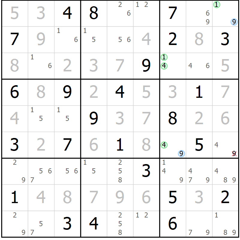 Position des candidats pour la solution de la Gr 68 page 71 du magazine de sudoku Virtuose n° 126
