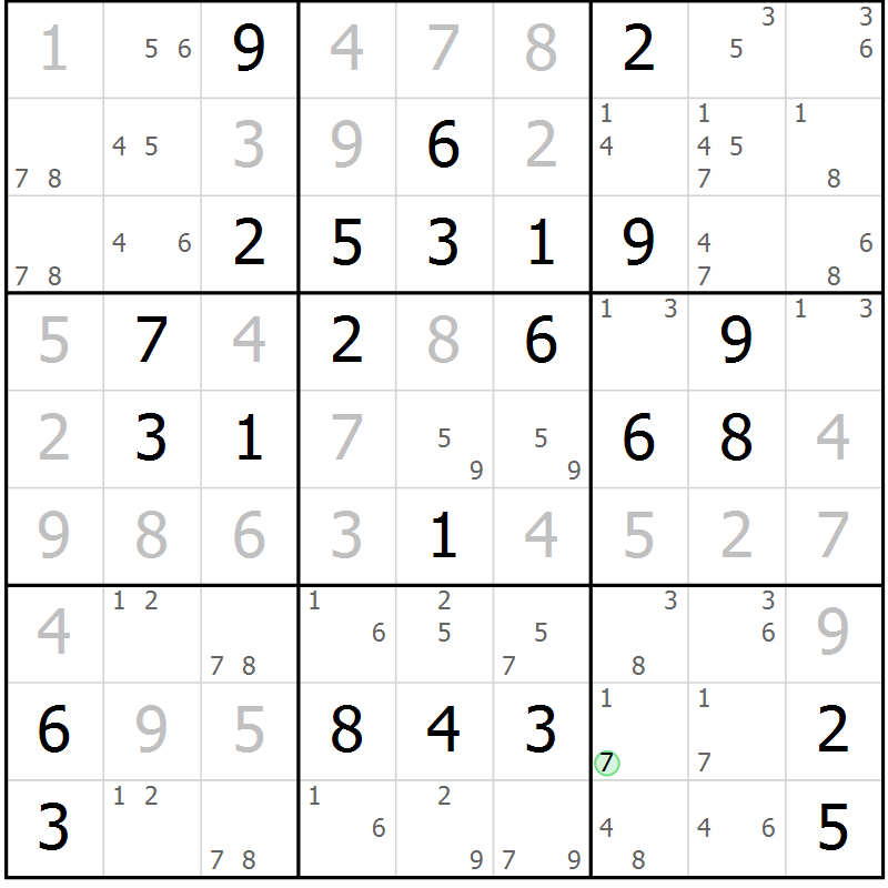 Position des candidats pour la solution de la Gr 69 page 72 du magazine de sudoku Virtuose n° 126