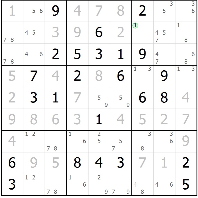 Position des candidats pour la solution de la Gr 69 page 72 du magazine de sudoku Virtuose n° 126