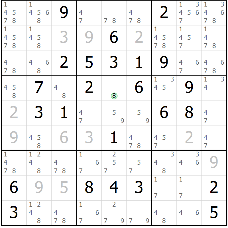 Position des candidats pour la solution de la Gr 69 page 72 du magazine de sudoku Virtuose n° 126