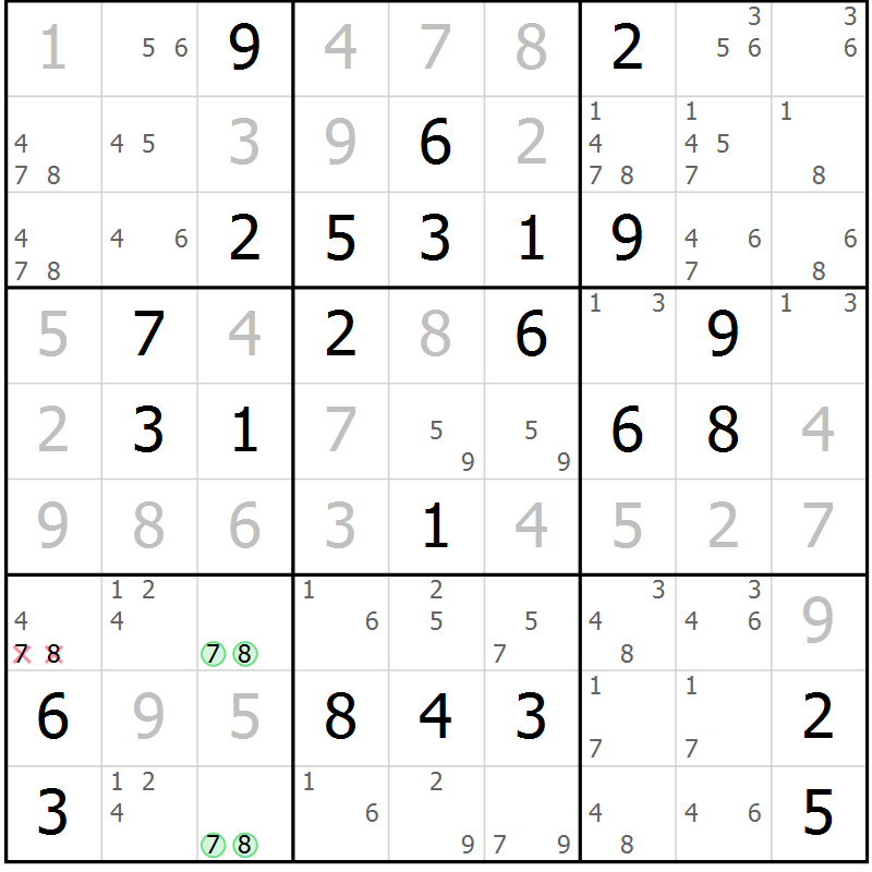 Position des candidats pour la solution de la Gr 69 page 72 du magazine de sudoku Virtuose n° 126