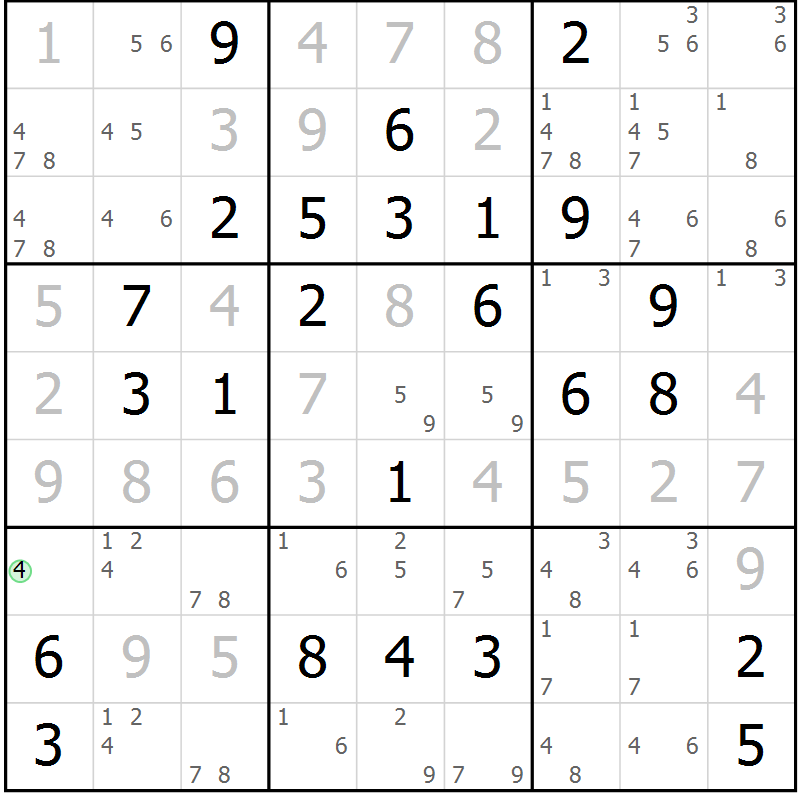 Position des candidats pour la solution de la Gr 69 page 72 du magazine de sudoku Virtuose n° 126