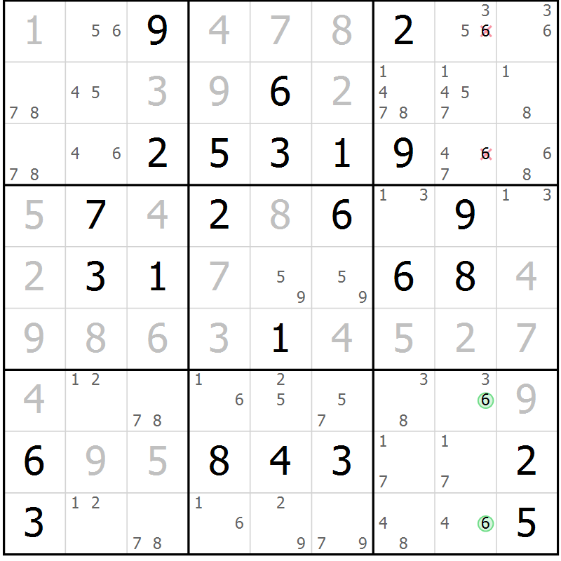 Position des candidats pour la solution de la Gr 69 page 72 du magazine de sudoku Virtuose n° 126