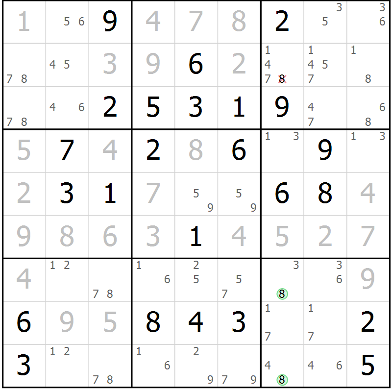 Position des candidats pour la solution de la Gr 69 page 72 du magazine de sudoku Virtuose n° 126