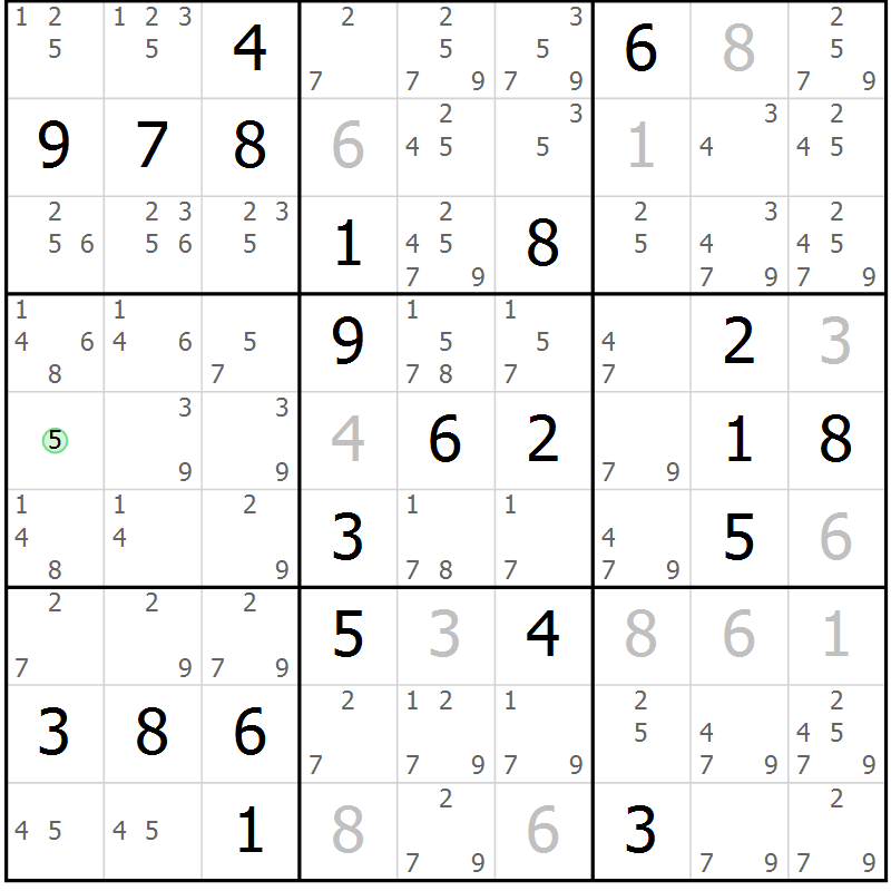 Position des candidats pour la solution de la Gr 7 page 10 du magazine de sudoku Virtuose n° 126