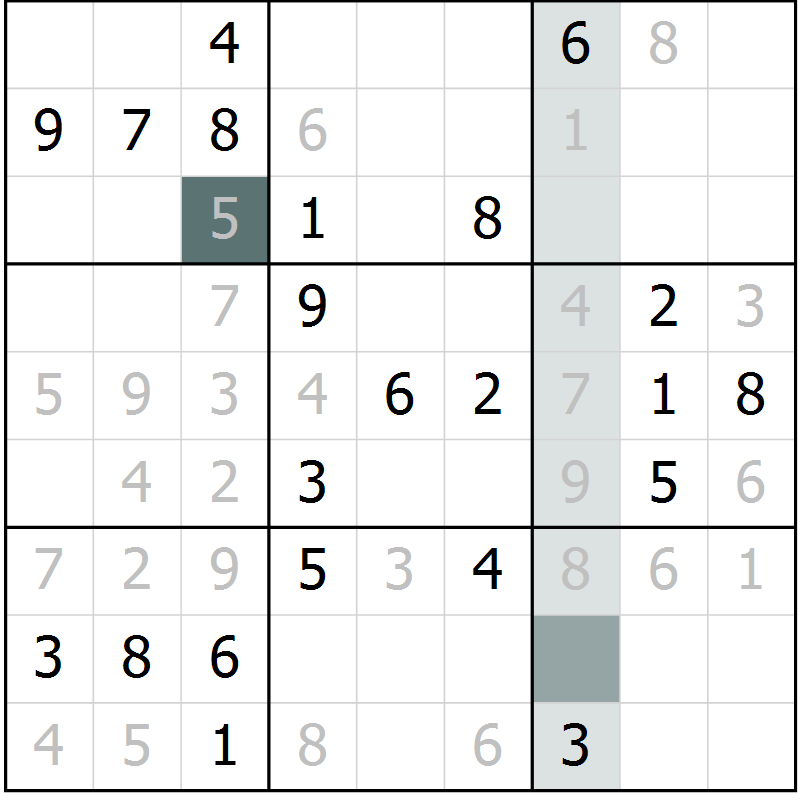 Position des candidats pour la solution de la Gr 7 page 10 du magazine de sudoku Virtuose n° 126