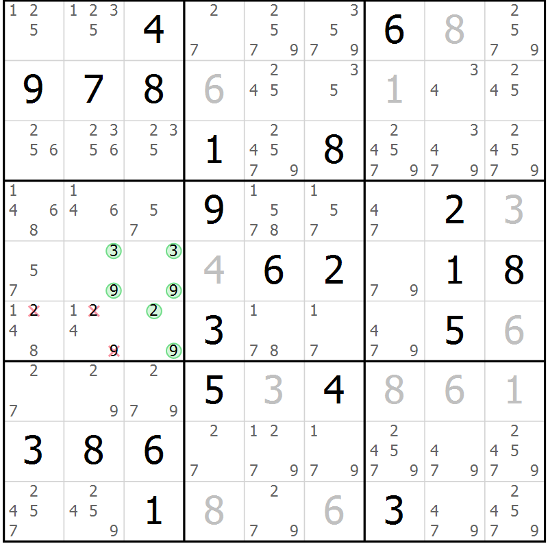 Position des candidats pour la solution de la Gr 7 page 10 du magazine de sudoku Virtuose n° 126